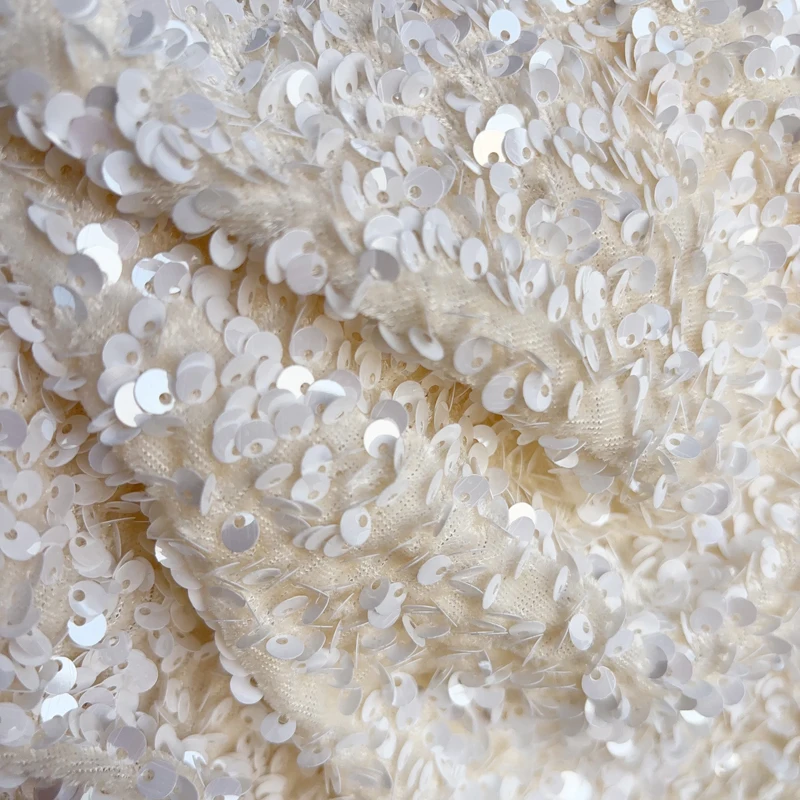 Encrypted Ivory Elastic Velvet Sequin Fabric for Formal Dress Backdrop Dance Wear Costumes Dresses Decoration DIY Material