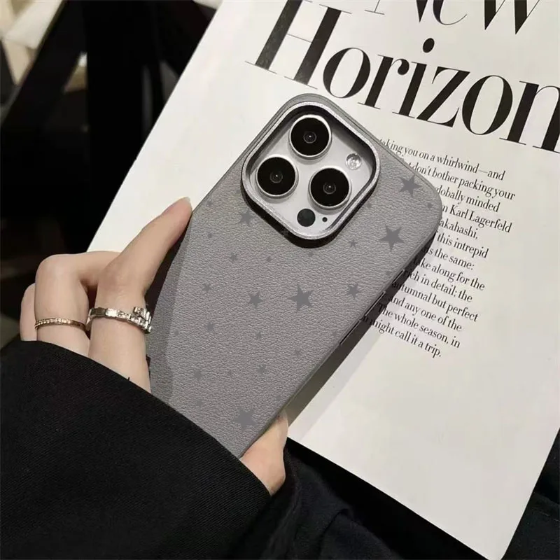 Ins coreano tela cheia cinza estrelas caso para samsung s25 ultra s24 s23 s22 s21 fe plus a56 5g a36 a26 a16 a55 a54 a53 capa macia