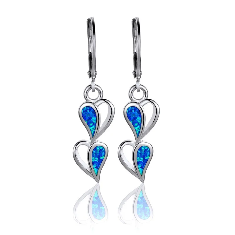2026 European and American Style Blue Australian Treasure Double Heart Ear Buckle Temperament Retro Simple Versatile Accessory