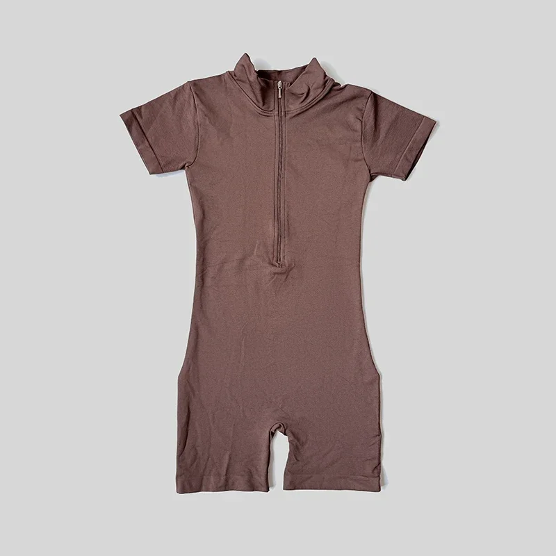 여름 반팔 지퍼 점프수트 스포츠웨어 짐 피트니스 스포츠 바디수트 여성 러닝 패션 운동복