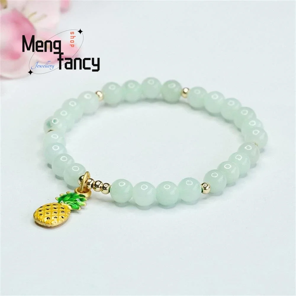 

Natural Myanmar A-goods Jadeite Bracelet Jade Round Bead Pineapple Exquisite Elegant Simple High-grade Luxury Quality Jewelry