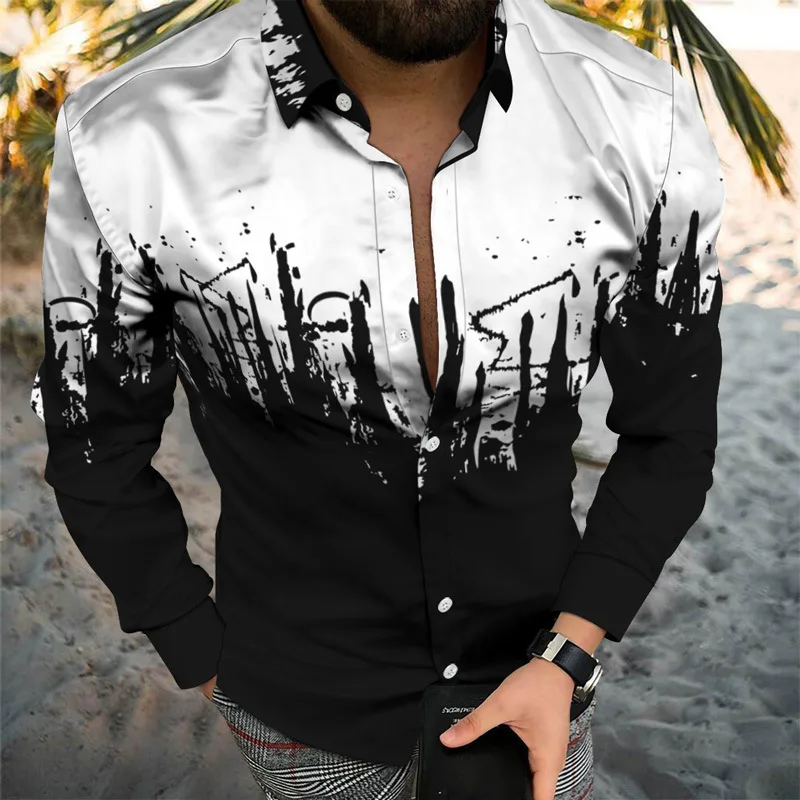 Long Sleeve Hawaiian Shirts Splating Ink 3d Printed Shirts Men Fashion Shirts Lapel Beach Blouse Mens Clothing Cuba Blouse