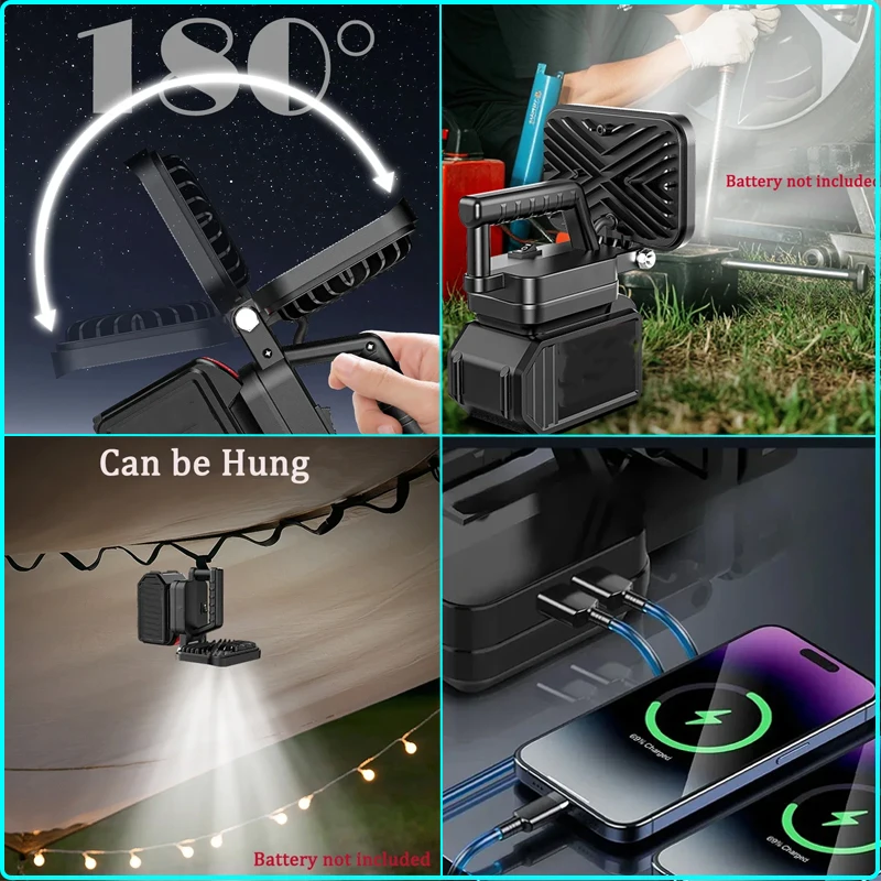 LED pracovní lampa pro Milwaukee 18V Li-ion baterie, příslušenství, svítilna, svítilna, lucerna, kempování, přenosné nouzové osvětlení - náhled 6