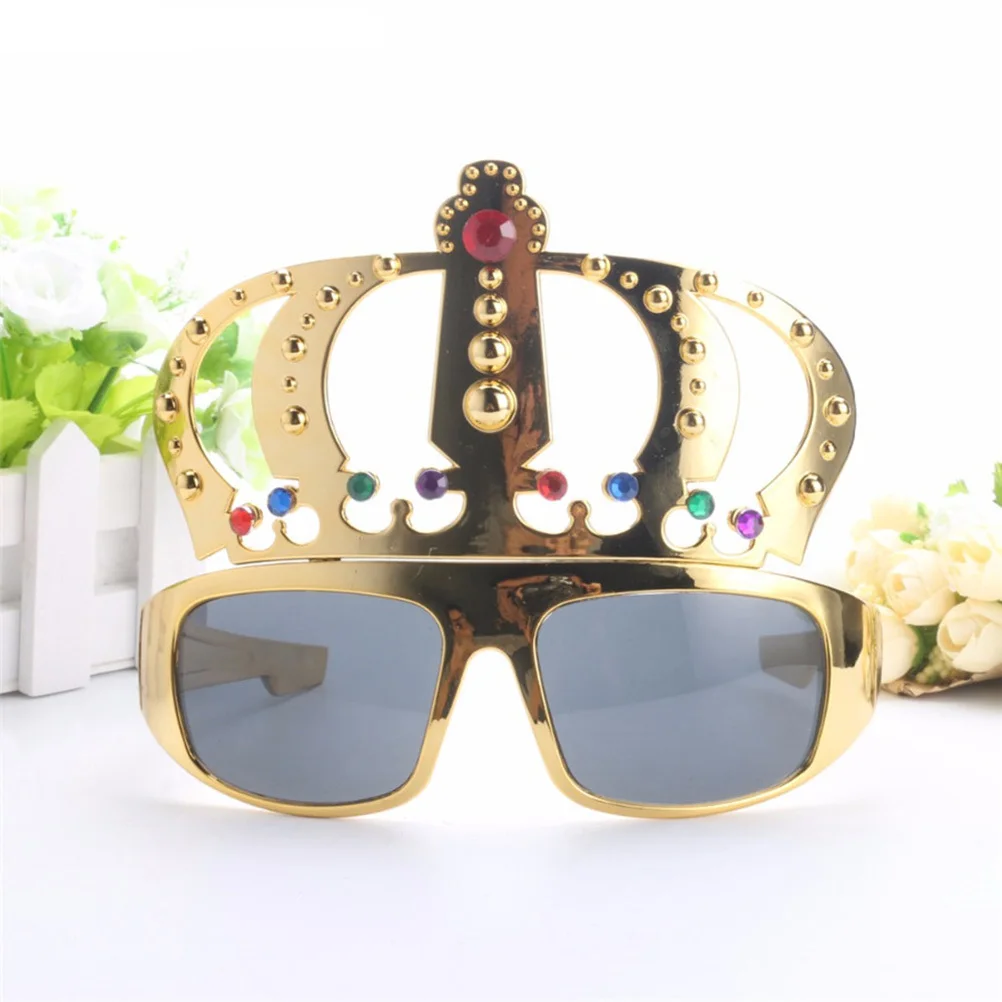 

Golden Crown Novelty Glasses Rhinestone Disguised Spoof Party Supplies Flexible Plastic One Size Fits Most Glasses Props