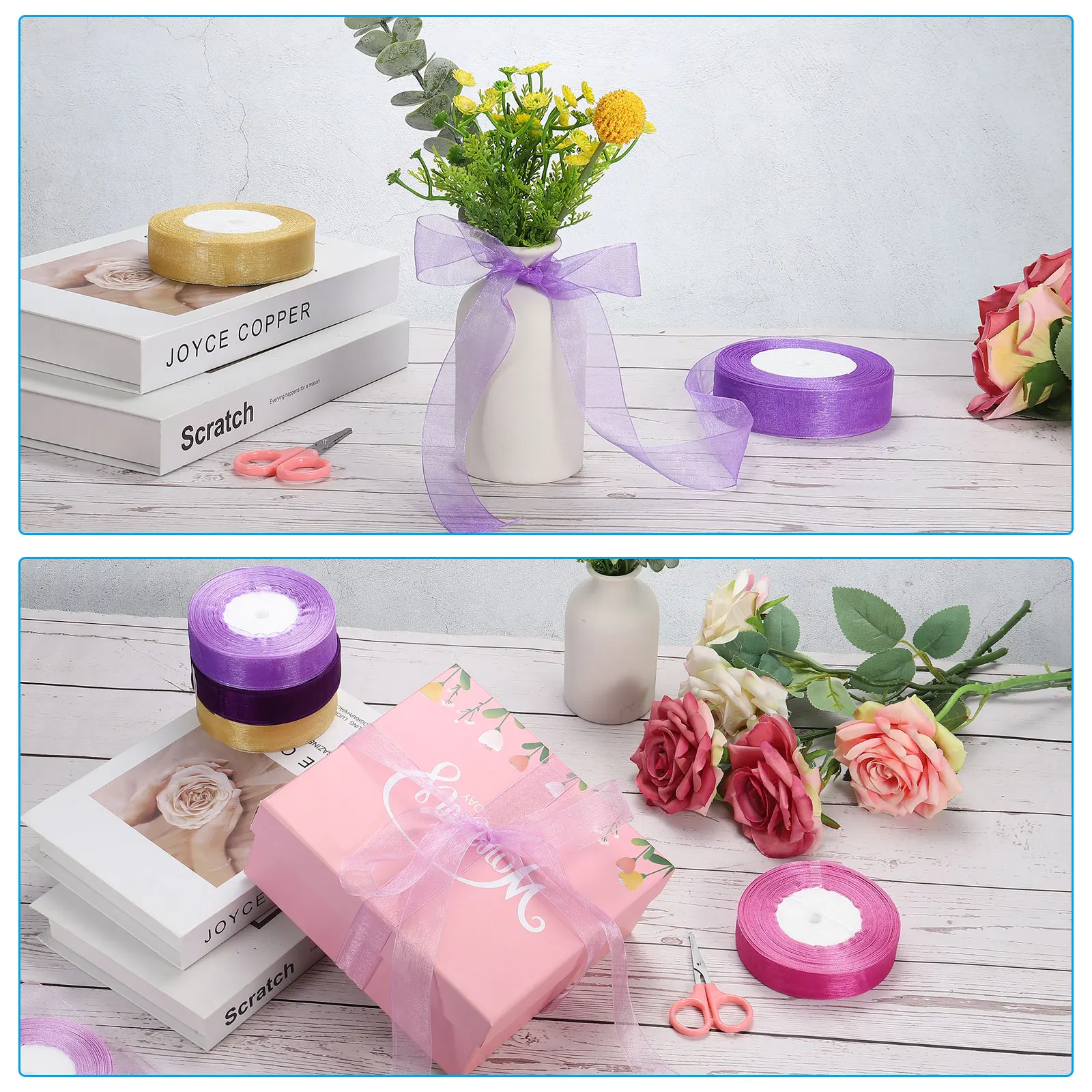 Organza Ribbon 100 Yard Gift Wrapping Ribbon for Bouquet Cake Invitations Card Decoration Home Decoration (50Yard/Roll) 0.6 Inch