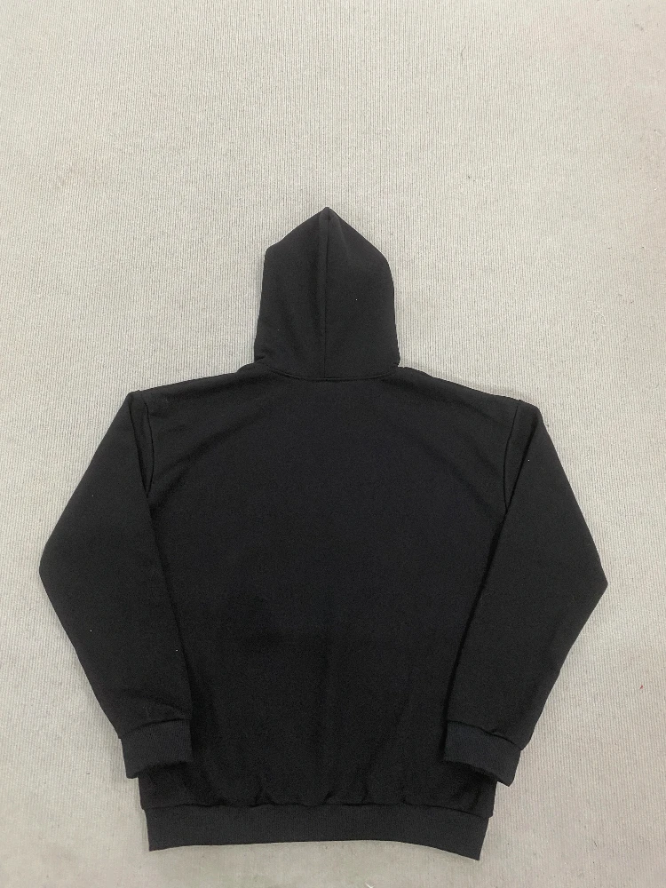 新しいヨーロッパとアメリカのスタイルのフード付きジッパー付きパーカー、ストリートスタイル、個性的なルーズフィット、ポケット、レタープリント、ダークカラー