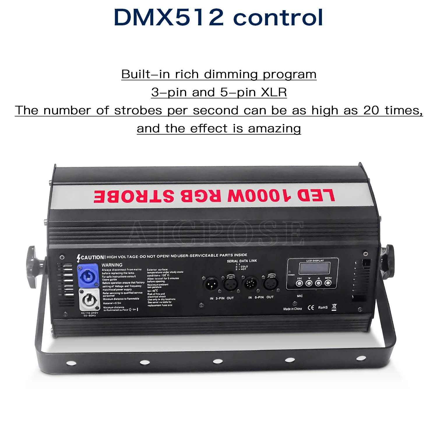 1000W RGB 3 in 1 LED Strobe Stage Light 8 Segment Control DMX Control Party Bar Wedding Dance Floor Lighting