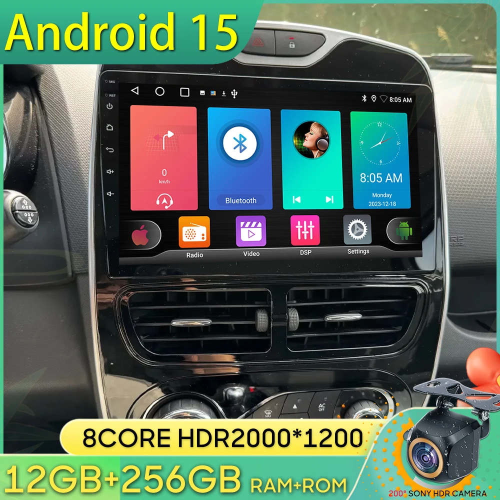 راديو سيارة أندرويد 15 لرينو كليو 3 4 2012 2013 2015 - 2018 نظام تحديد المواقع والملاحة أندرويد السيارات Carplay واي فاي عرض الفيديو رقم 2din #1