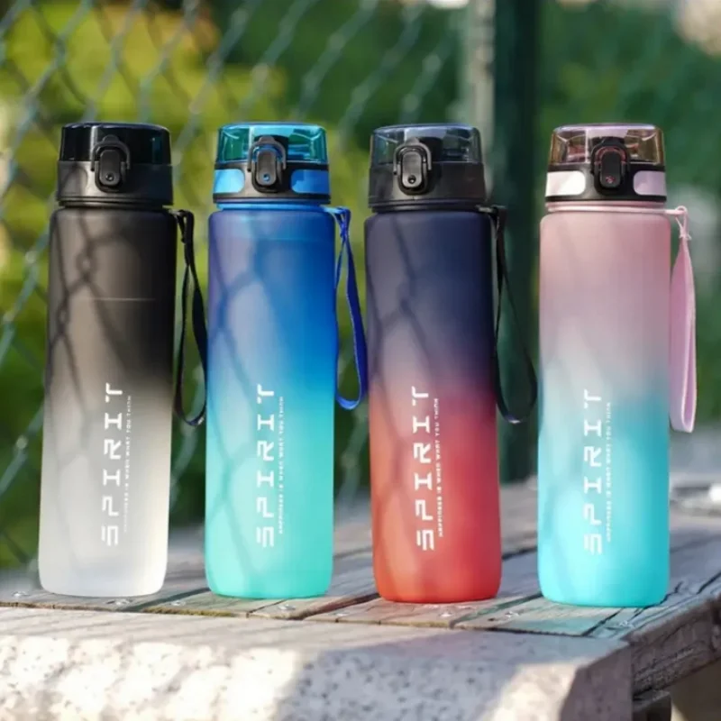 

1000ml Large Capacity Sports Water Bottle Leak Proof Colorful Plastic Cup Drinking Outdoor Travel Portable Gym Fitness Jugs