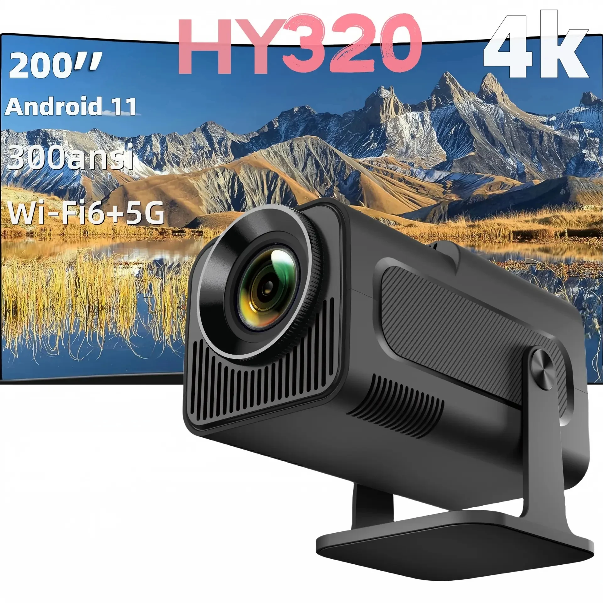 

HY320 Projector 4K Android 11 390ANSI Wifi6 BT5.0 1920*1080P Home Camping Cinema Projector Native 1080P Portable Projetor