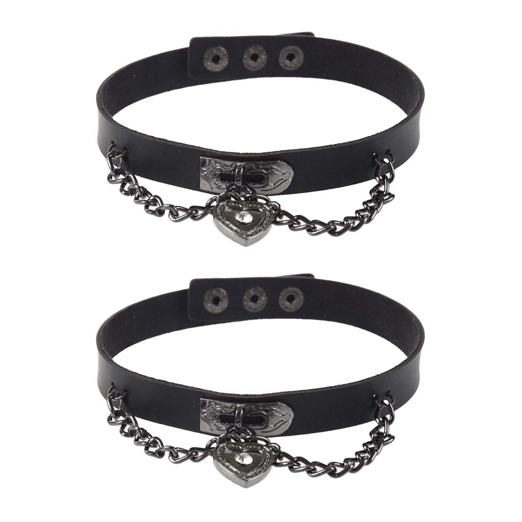 【COUPON!】{0}2X Leather Heart Pendant Chain Necklace Gothic Lolita Punk Choker Black