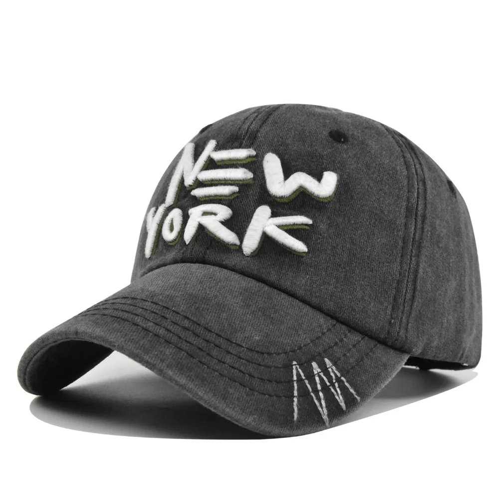 

NEW YORK Baseball Cap With Washed Vintage Patch, 3D Embroidered Sun Hat