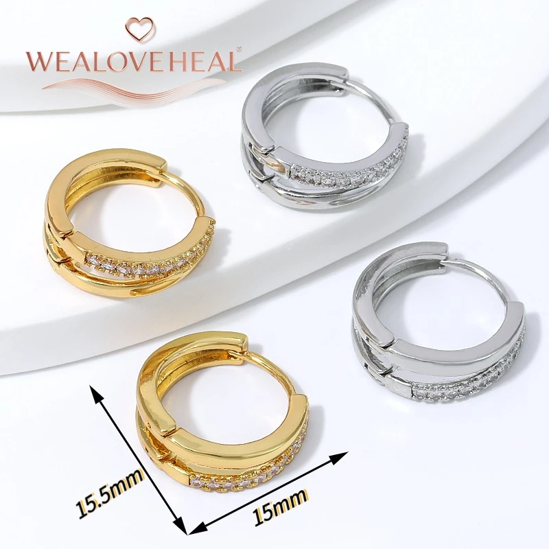 ohrringe, ohrringe damen, 18K Vergoldete Messing Doppelschichtige Huggie Creolen für Damen mit Mikro-Pavé-Zirkonia, Schlichte Kreisohrringe für Party und Hochzeit – Detail 17
