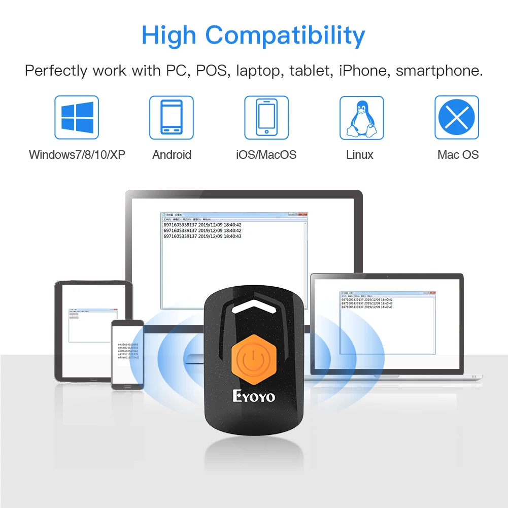 Eyoyo EY-021L Mini 1D Bluetooth Barcode Scanner 2.4G Wireless USB Wired Portable Bar Codes Reader Support Windows/Android/iOS