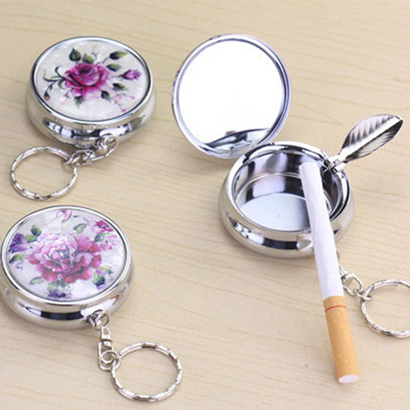 Portable Pocket Ashtray Mini Stainless Steel Cigarette Ashtray with Key Chain