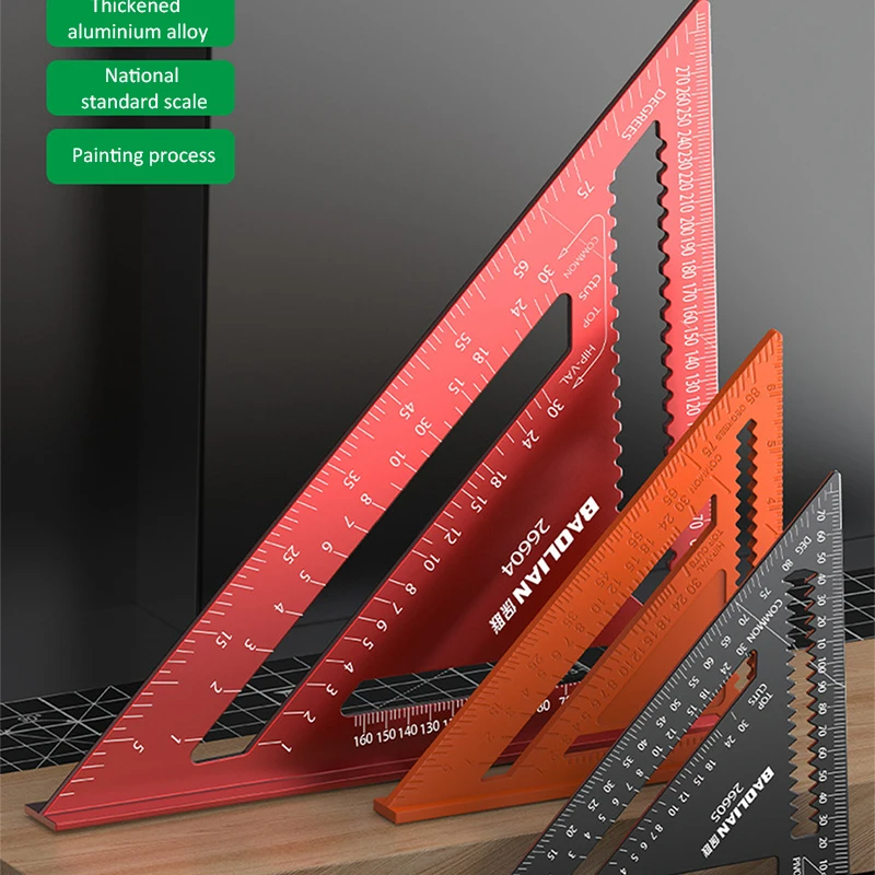 7/12 인치 삼각형 눈금자 고정밀 90도 목공 각도 눈금자 미터법 및 제국 알루미늄 합금 목공 도구