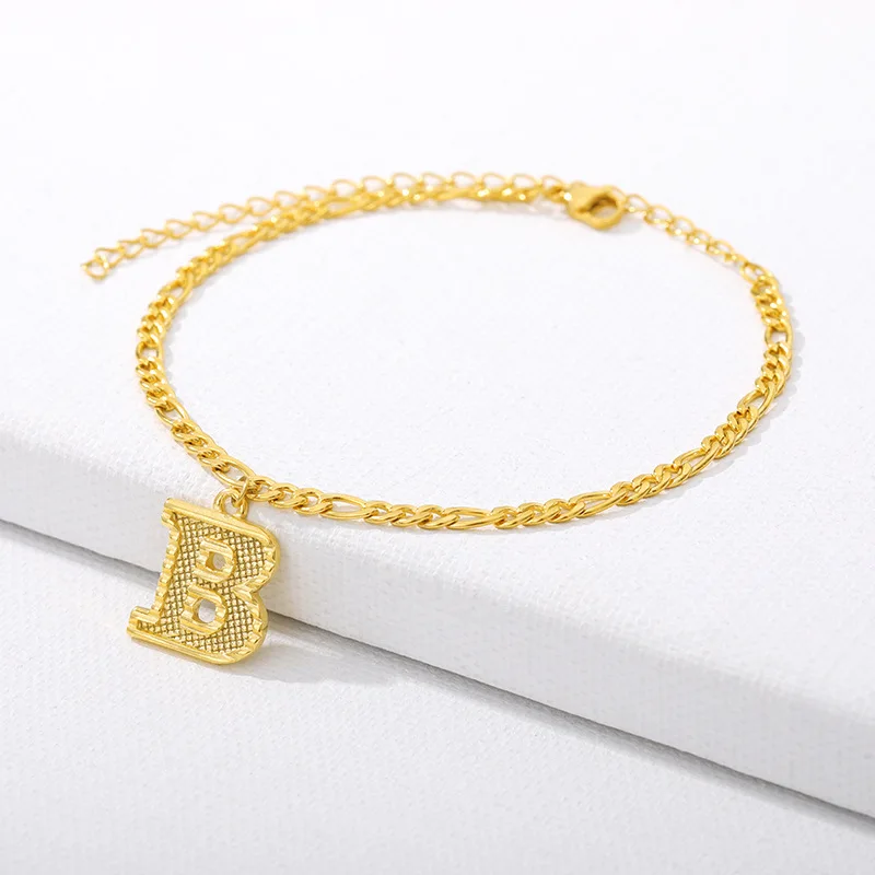 Vintage 26 Initial Letter Pendant Cuban Chain Anklet Gold Plated Leg Ankle Bracelets For Women