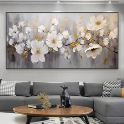 Arthyx Handpainted Texture Gold Flowers Oil Painting On Canvas,Modern Abstract Landscape Art Poster,Wall Picture,Room Home Decor