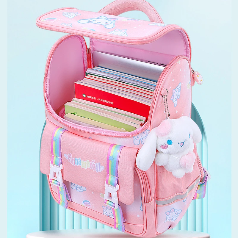 Hello Kittys Backpack Sanrios Child School Bag Cinnamoroll Anime Figure Pupils Girl Child Kawaii Cartoon Light Shoulder Pads