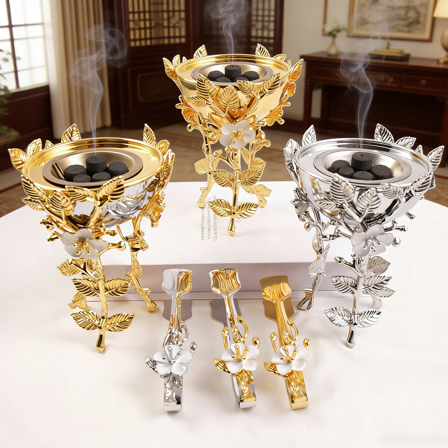 Brûleur à Bakhoor de style arabe de luxe, ensemble deux pièces, diffuseur aromatique floral pour la maison, cadeau pour la maison et le bien-être