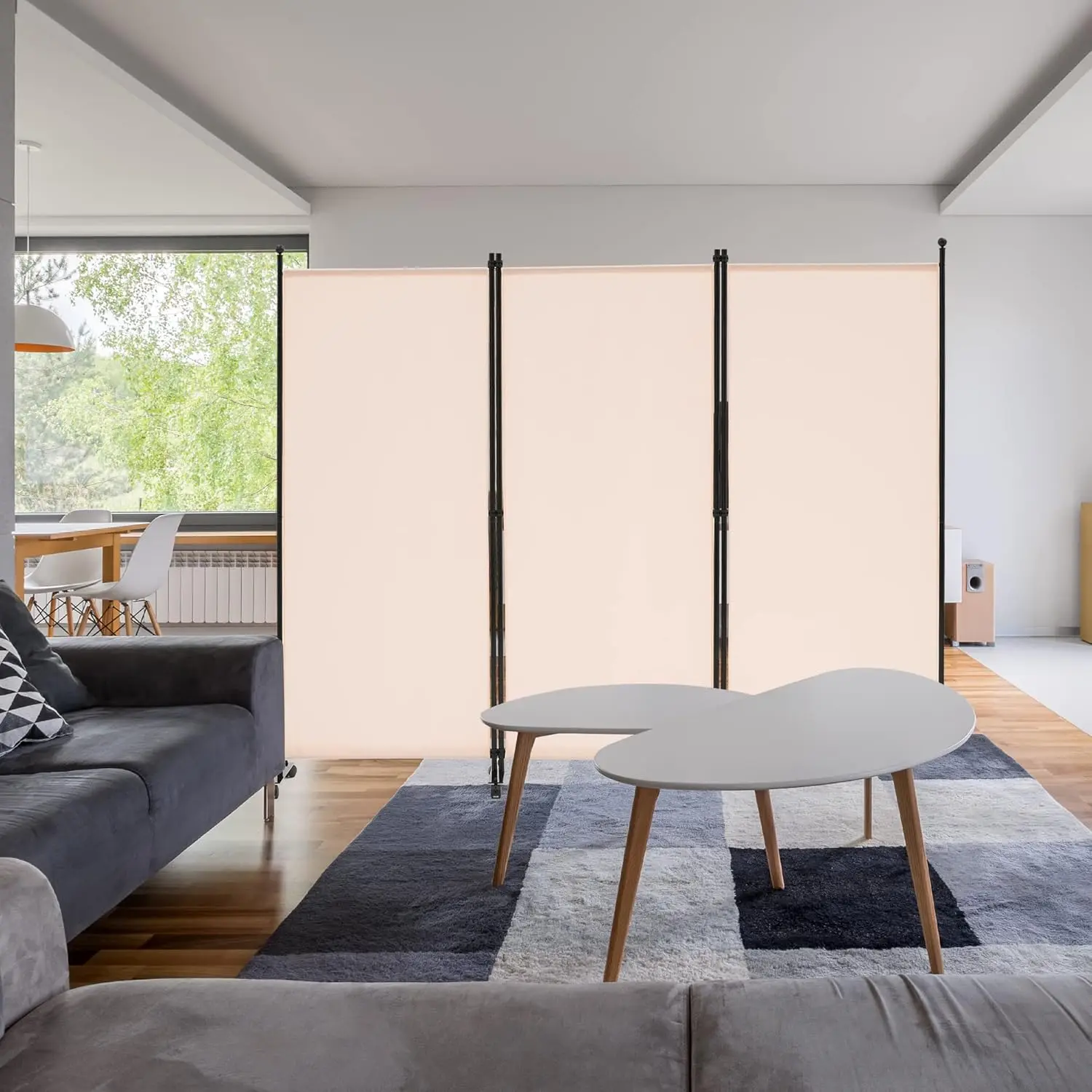 مقسم غرفة دوارة مكون من 3 ألواح، شاشة خصوصية قابلة للطي للمكتب والغرفة والمطعم - بيج #3