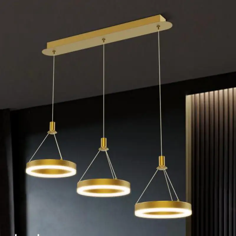 Luxury round LED Chandelier Copper Pendant Light for Dining Room Kitchen Bar Cafe - Cord Ceiling Fixture Strip Home Lighting