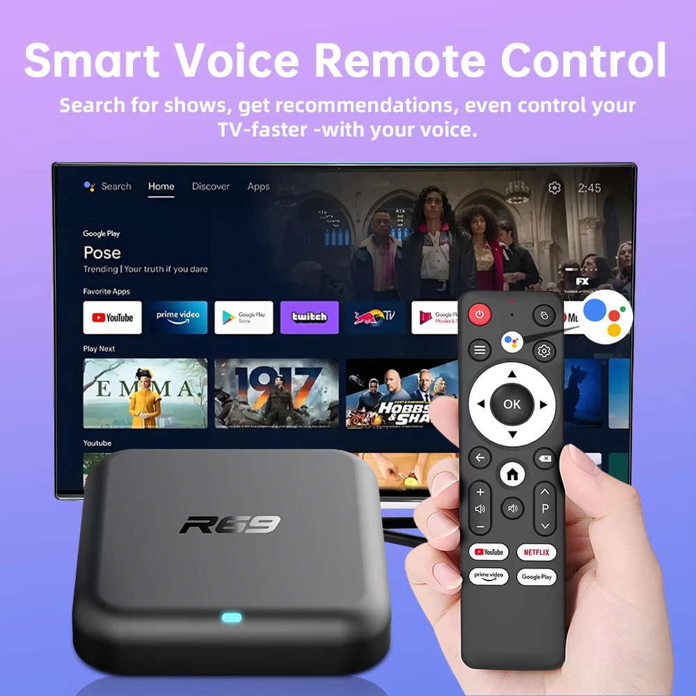 Rockchip 3518 TV Box R69-1 HDR 10 Ultra HD 4K Rockchip 3518 AndroidTV 14 Netflix Google Support Wifi6 BT5.0