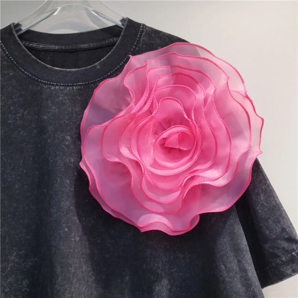 Handmade Rose Flower Patch Fashion Clothing Dress Neck Decoration Artificial 3D Flower Corsage DIY Organza Sewing Applique