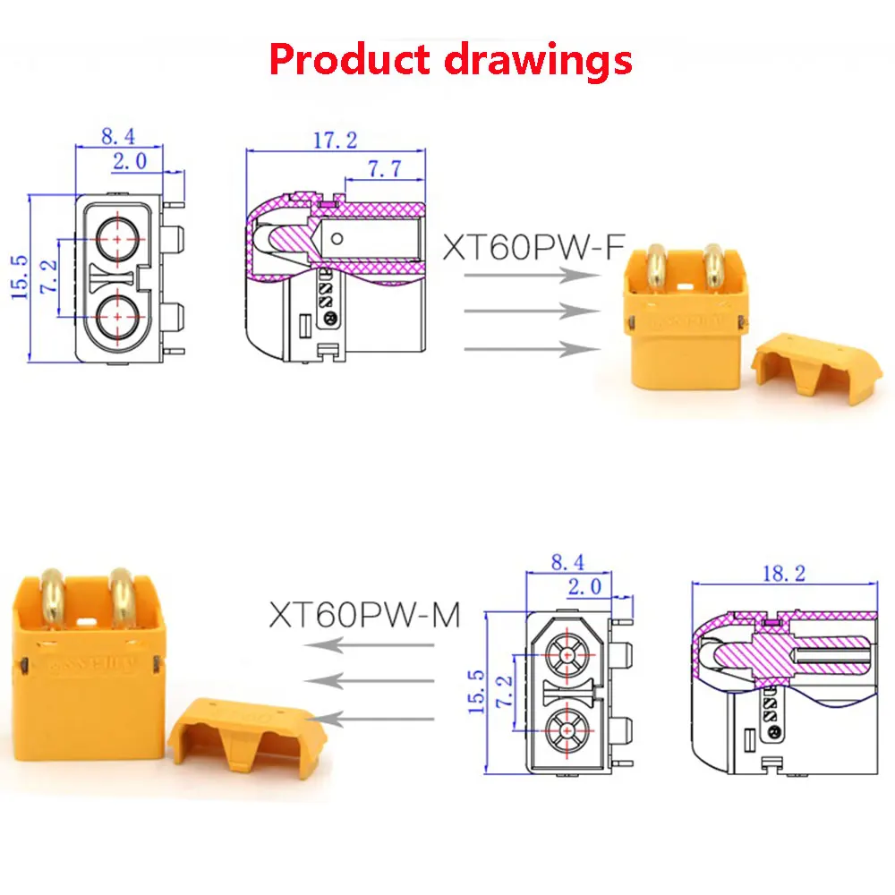 2-10pcs AMASS XT60PW-F/M male and female battery plug connector lithium battery charging interface model aircraft accessories