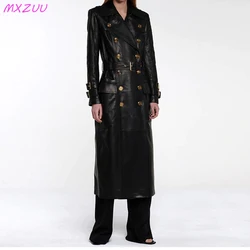 Echte Leren Jas Nieuwe Vrouwen Winter Lange Schapenvacht Jas Streetwear Revers Metalen Knop Decoratieve Riem Slanke Blouson Cuir Femme