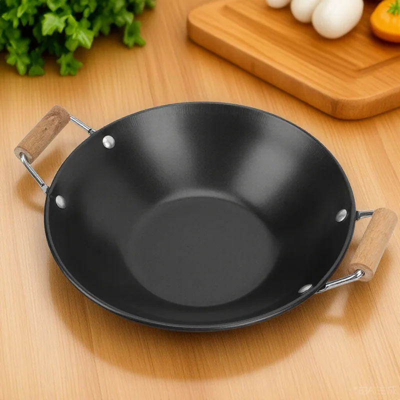 

Small Hot Pot Kitchen Pot Stainless Steel Thickened Cooking Pan Wooden Handle Non-Stick Smooth Surface Multi-Purpose Cookware