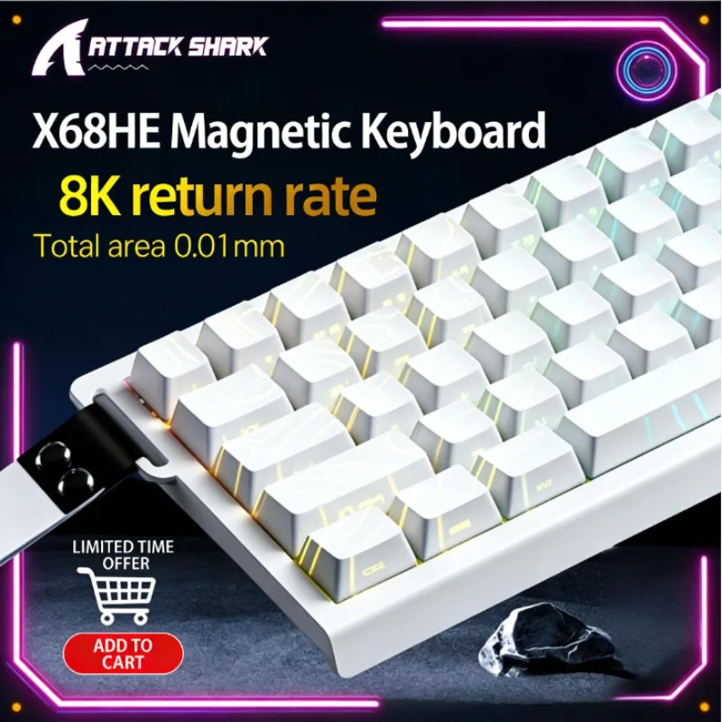Attack Shark X68HE Magnetic Wired Mechanical Keyboard 0.01mm RT 8000Hz 128K Polling Rate 0.125ms SOCD RGB Gaming Keyboard