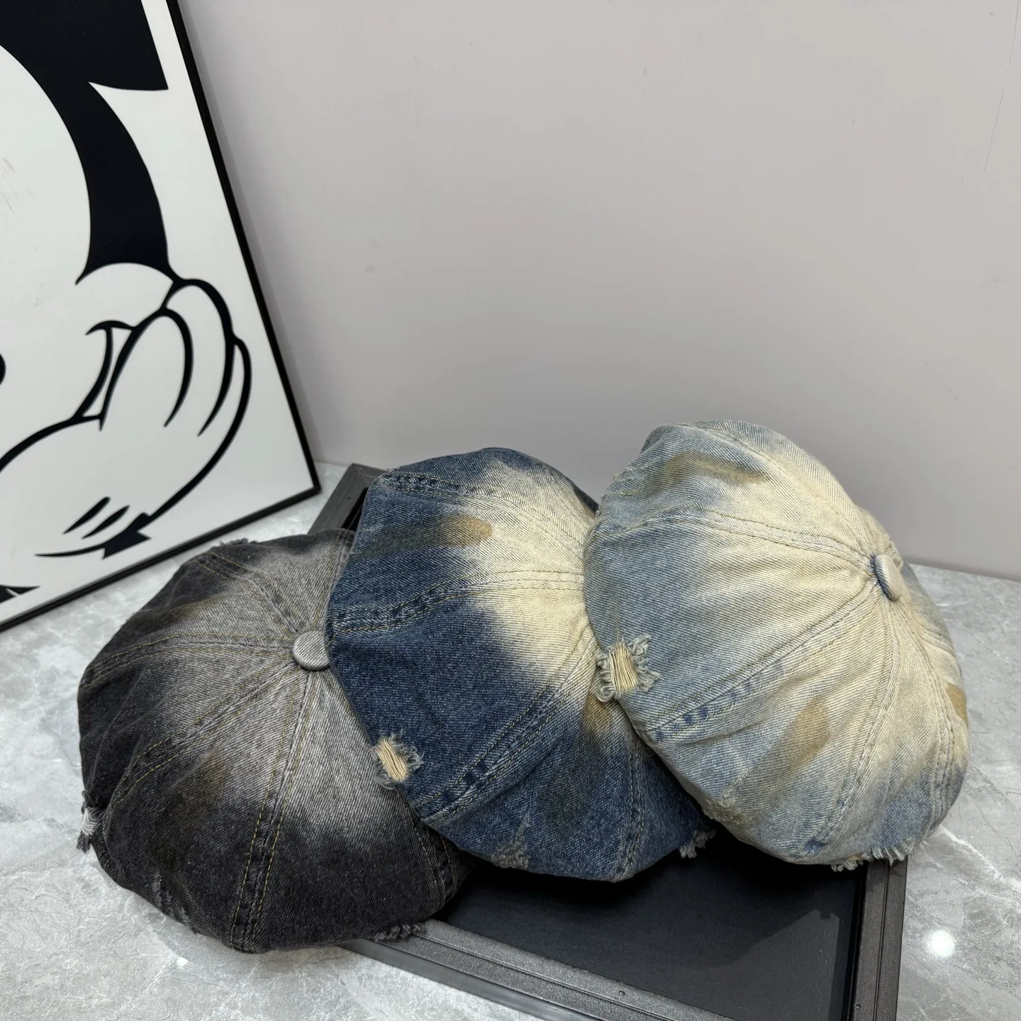 

Washed Denim Berets Hats for Women Vintage Harajuku Style Travel Versatile Casual Retro Octagonal Hats Girls