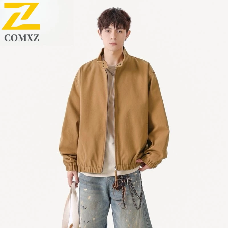 

COMXZ Мужская куртка, повседневная куртка с воротником-стойкой, уличные велосипедные мотоциклетные куртки, однотонный дизайн, легкое весенне-осеннее пальто для путешествий