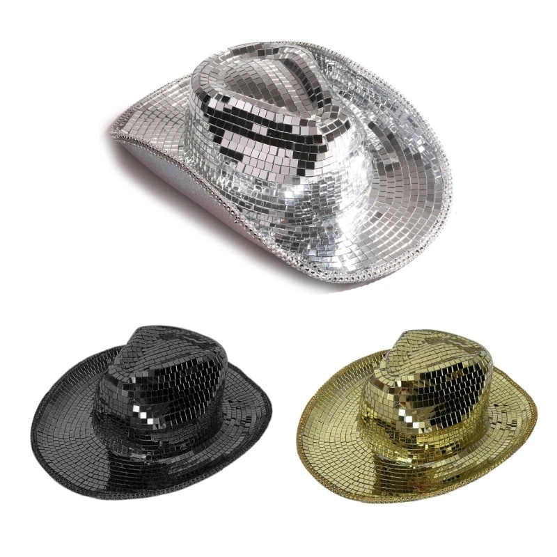 

Reflective Cowboy Hat Mirrored Glitter Ball Shining for Bachelorette Party