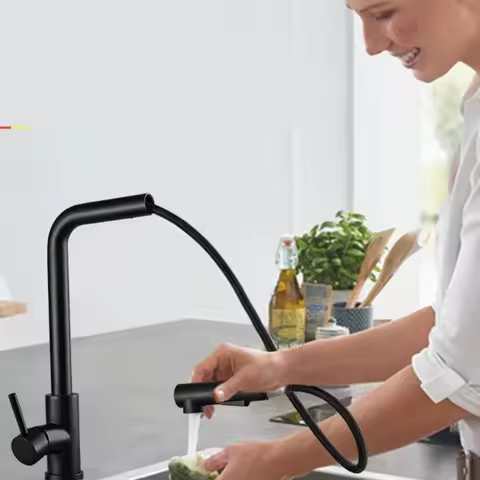 Kitchen Sink Faucet Black Pull Out Flexible 2 Modes Stream &amp; Sprayer Nozzle Faucets Stainless Steel Hot Cold Wate Mixer Tap Deck