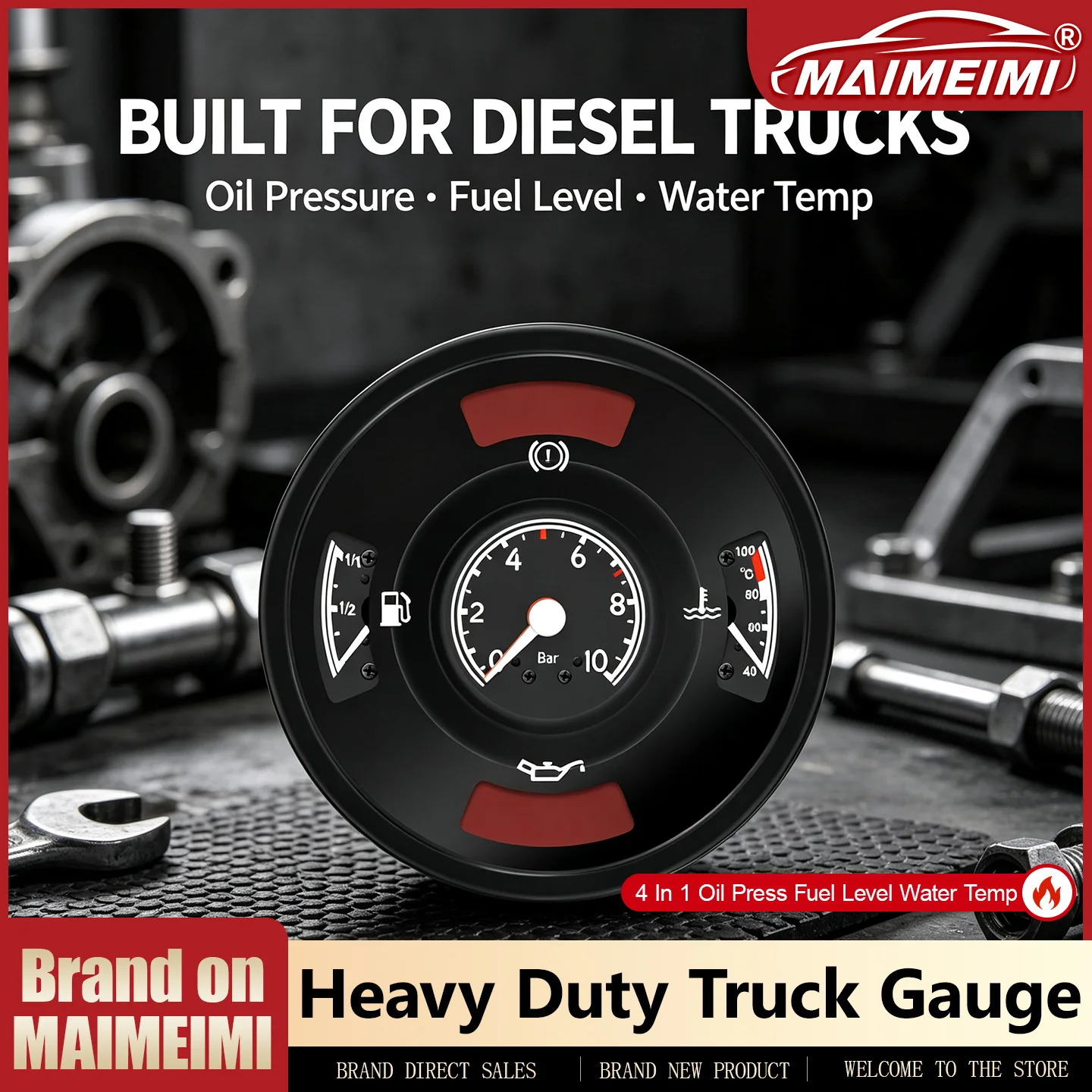 Heavy-duty Truck Integrated Combination Gauge 140mm 0~10 Bar Oil Press Fuel Level Water Temp Meter With Brake/Oil Pressure Alarm