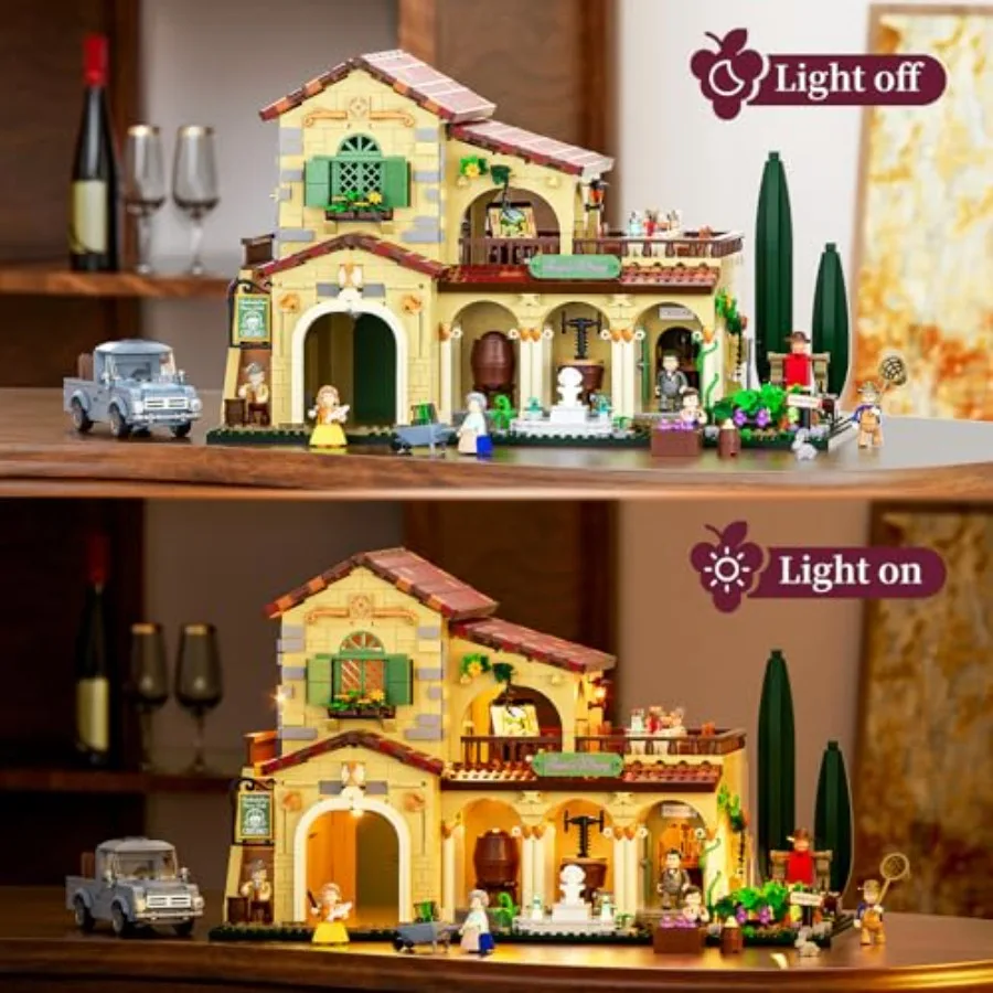 Farm VineyardEstate Lighting BuildingBricksSet 2800 Pcs Winery Chateau House Collection LED Light Wine Cottage Model Display Se