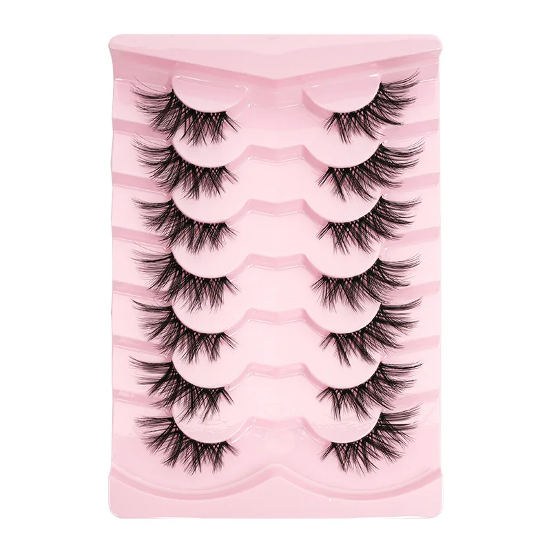 7 ペアハーフアイまつげ 3D うっすら十字ふわふわソフトつけまつげボリューム多層再利用可能な自然な外観目に見えないバンド