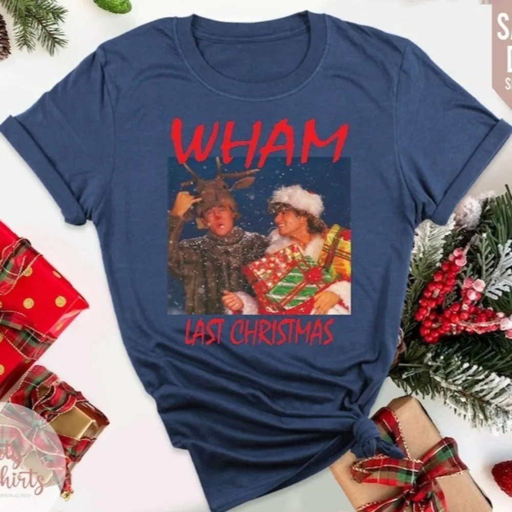 تي شيرت Wham Last Christmas تي شيرت عيد الميلاد 2025 عيد الميلاد السعيد! أزياء عارضة قصيرة الأكمام التي شيرت عطلة حزب قمم ملابس الرجال