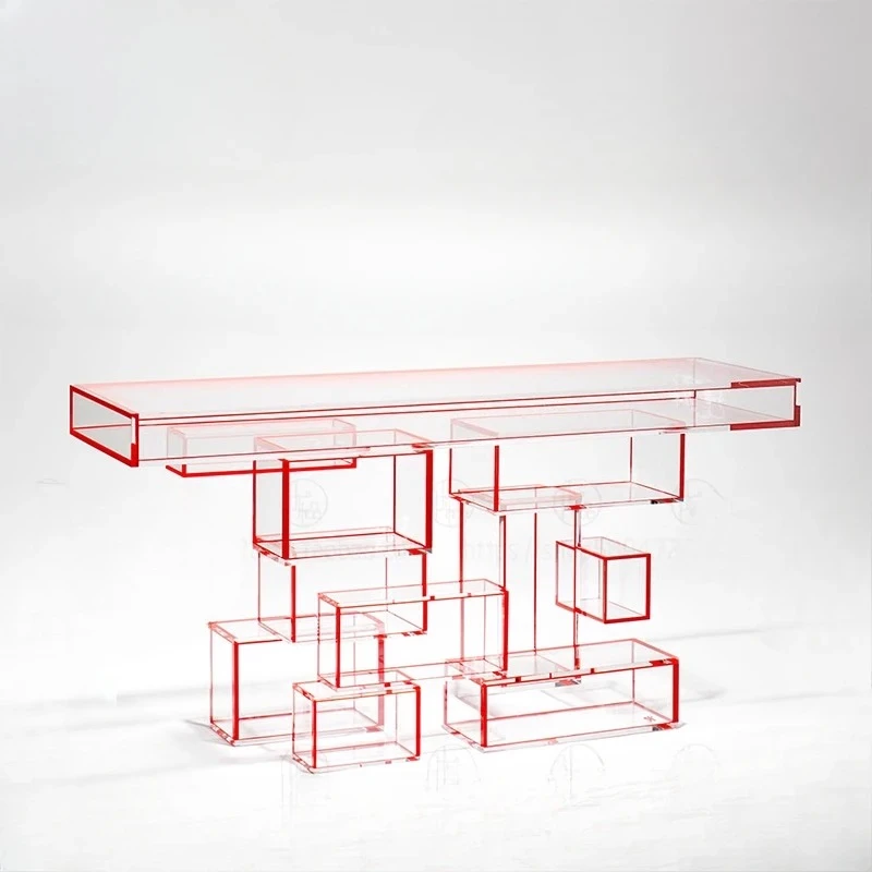

Entrance table Acrylic end view table Red entry cabinet Simple modern light luxury living room table against the wall