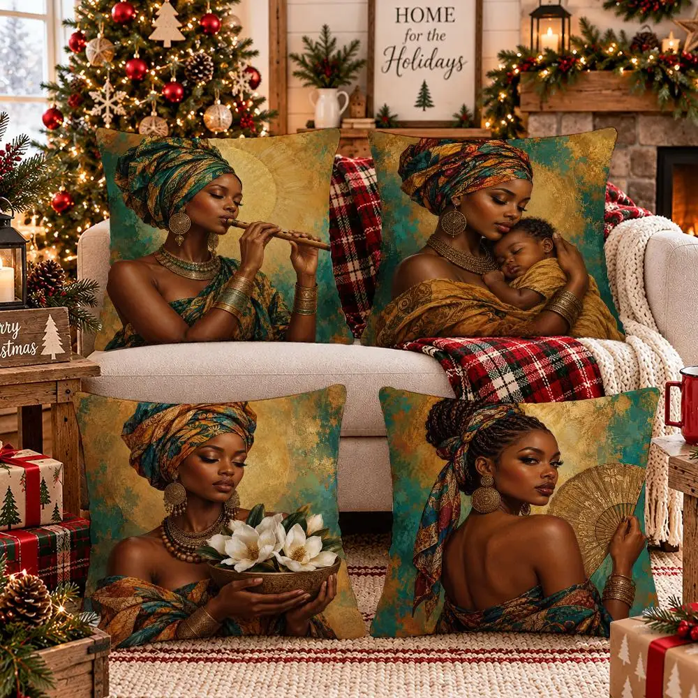 Golden Grace Portrait Cushion Cover 1/4PCS Short Plush Pillow Cover Set Soft Decorative Cushion Case for Sofa Bed Home Decor