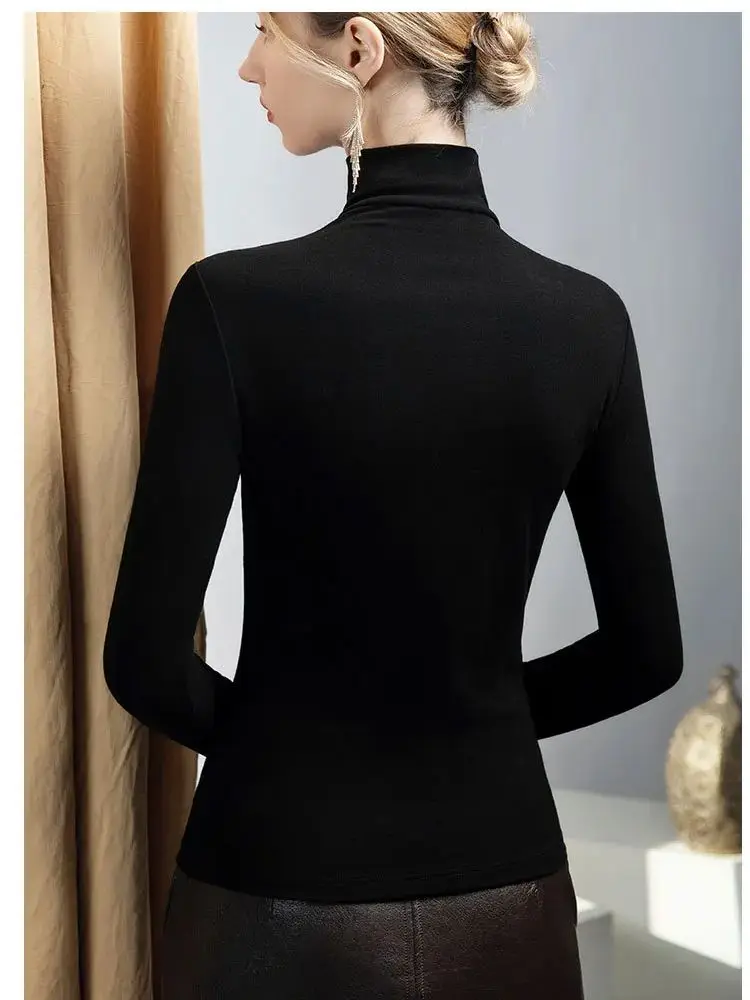 Women's Sparkle Yarn & Brushed Fabric Turtleneck Top 2025 Glam Long Sleeve Layering Tee Shirt for Autumn Winter