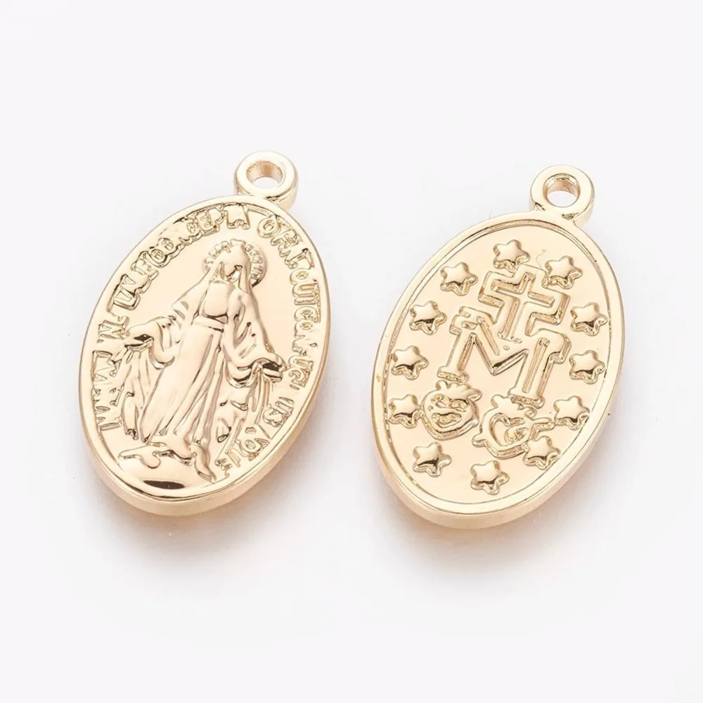 4Pcs Oval Women Shape Pendants 21x12x2mm Real 18K Gold Plated Brass Coin Pendants Vintage Textured Medallion Coin Charms