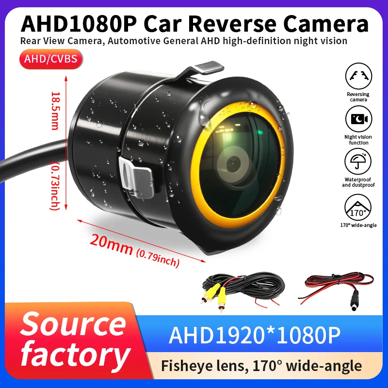 AHD 1080P Car Rear View Camera 170° Wide Angle Night Vision Waterproof 18.5mm Mini Backup Camera for Vehicle Parking Assistance