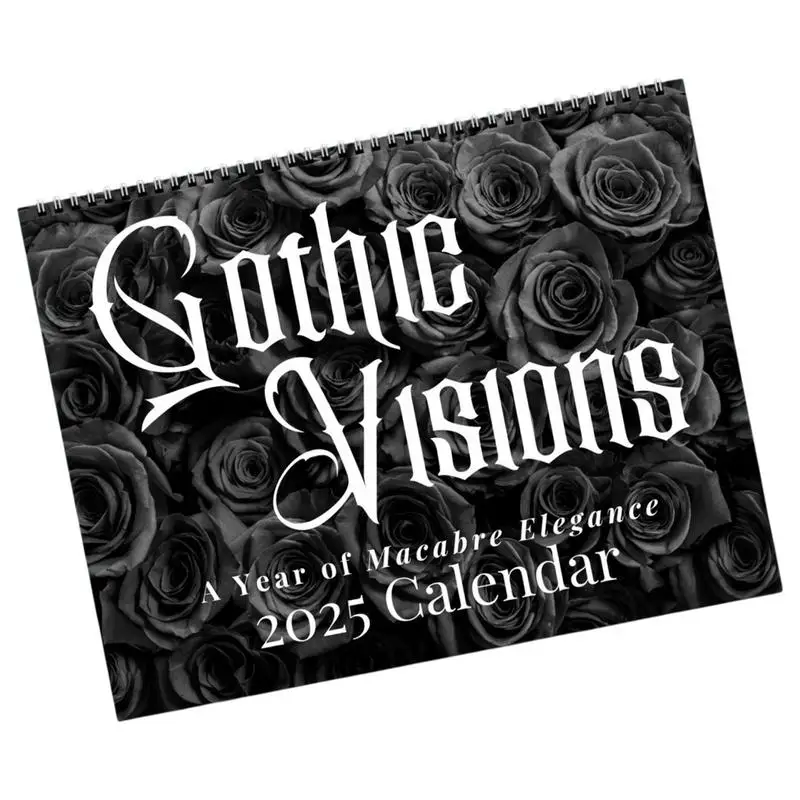 Gothic Visions Wall Calendar 2025 Horror Dark Medieval Victorian Flower Cover Ghostly Architecture Skeleton Monthly Calendar