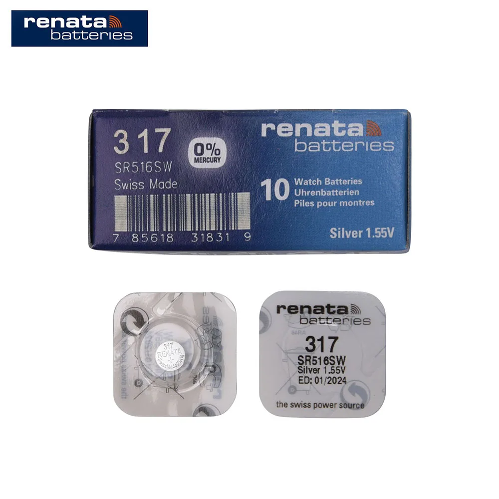 10Pcs/Lot  Brand New Renata LONG LASTING 317 SR516SW SR62 D317 V317 Watch Battery Button Coin Cell Swiss Made 100% Original