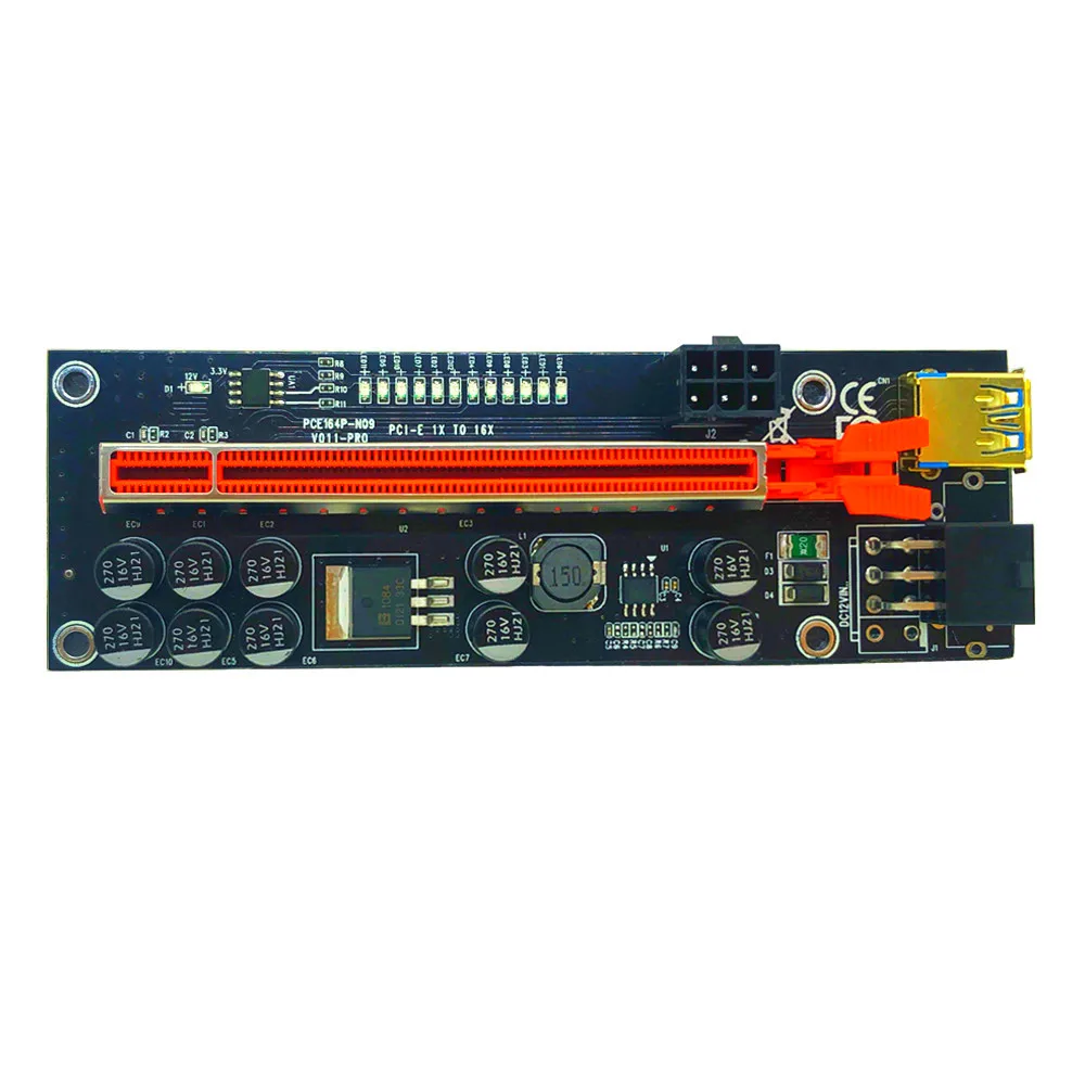 6 piezas V011 Pro PCIE Riser para tarjeta de Video 011 Pro PCI Express X1 a X16, extensor de 60CM, Cable USB 3,0, SATA a 6Pin de alimentación para minería