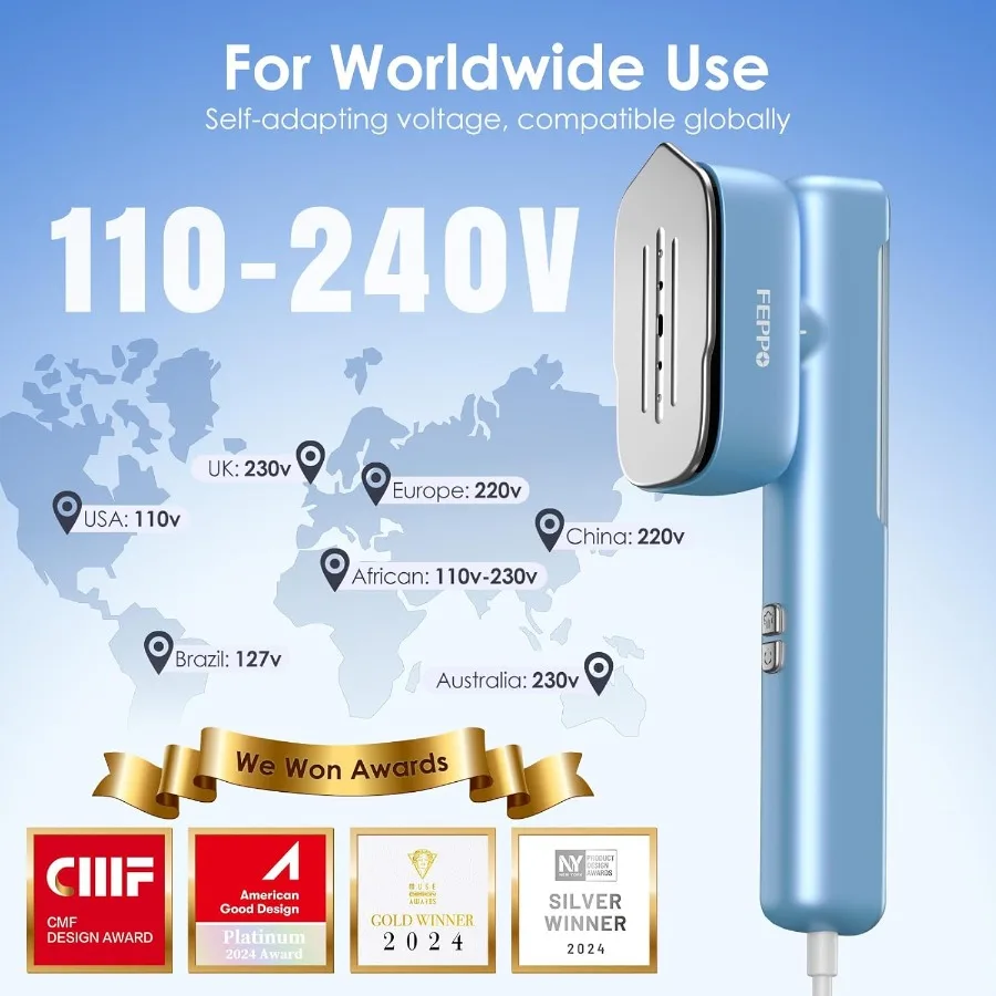 مُبخّر للسفر للملابس 110-240 فولت مُبخّر محمول مزدوج الجهد مكواة 2 في 1 تسخين سريع 1100 وات مُبخّر ملابس قوي مع #2