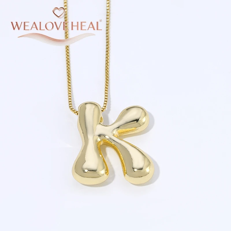 lange kette，halsketten herren，muttertagsgeschenk，schmuck frauen，halskette，18K Vergoldete Messing A-Z Ballon-Buchstaben-Halskette, Puff-Buchstaben-Anhänger, Klobiger Glänzender Personalisierter Namens-Alphabet-Schmuck – Detail 29